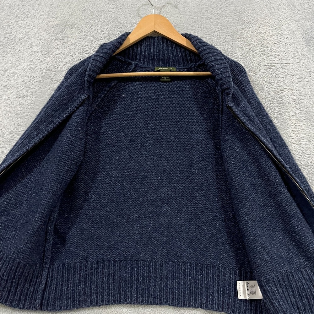Eddie Bauer Cardigan Sweater Womens M Blue Fisherman Knit Shawl Collar Full Zip - Picture 6 of 9